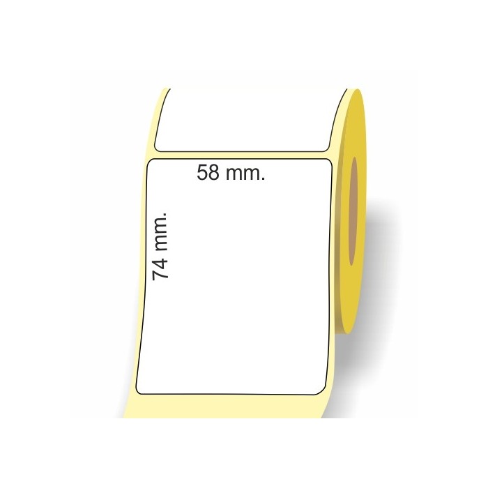 Etichette adesive in bobina 58 x 74 mm. 3d carta termica diretta